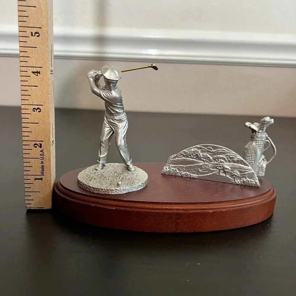 Vintage Golfer‎ Business Card Holder Pewter Wood Office Golf Library W T Wilson